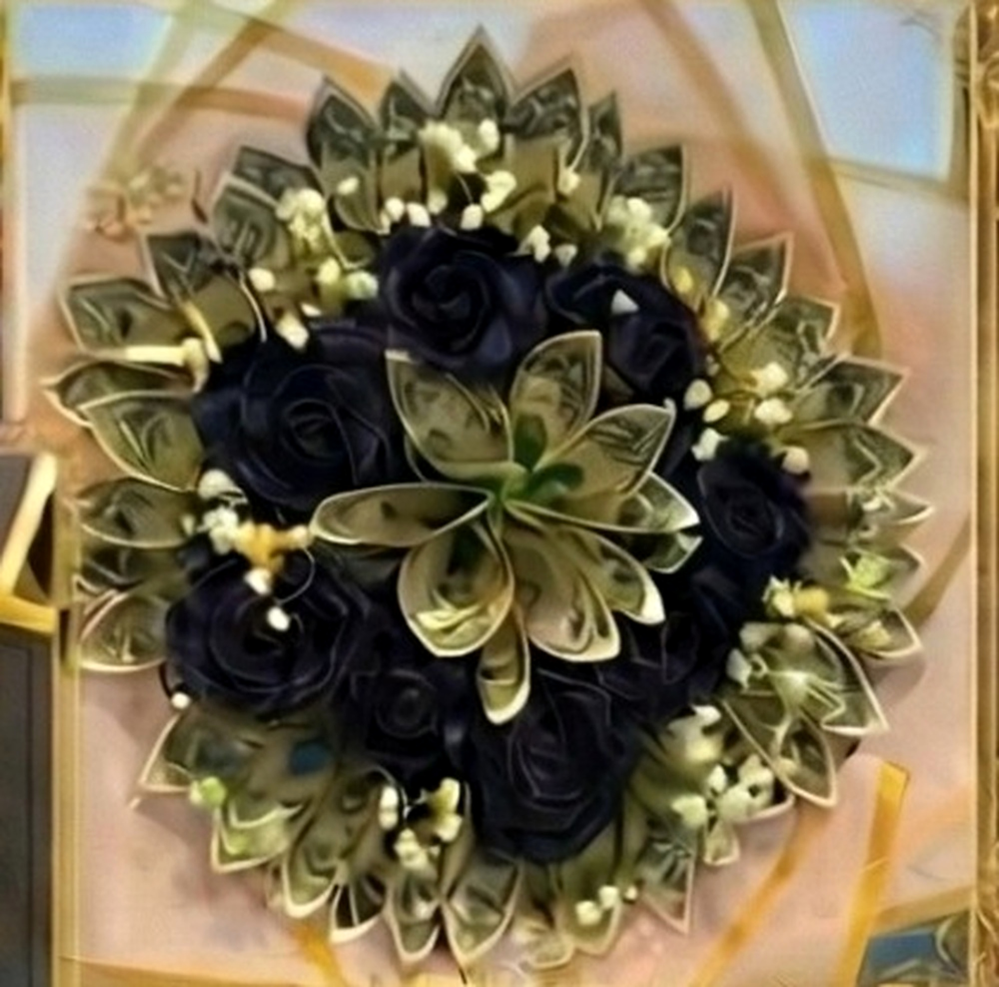 A black and gold floral custom creation by Zee Star Creations.